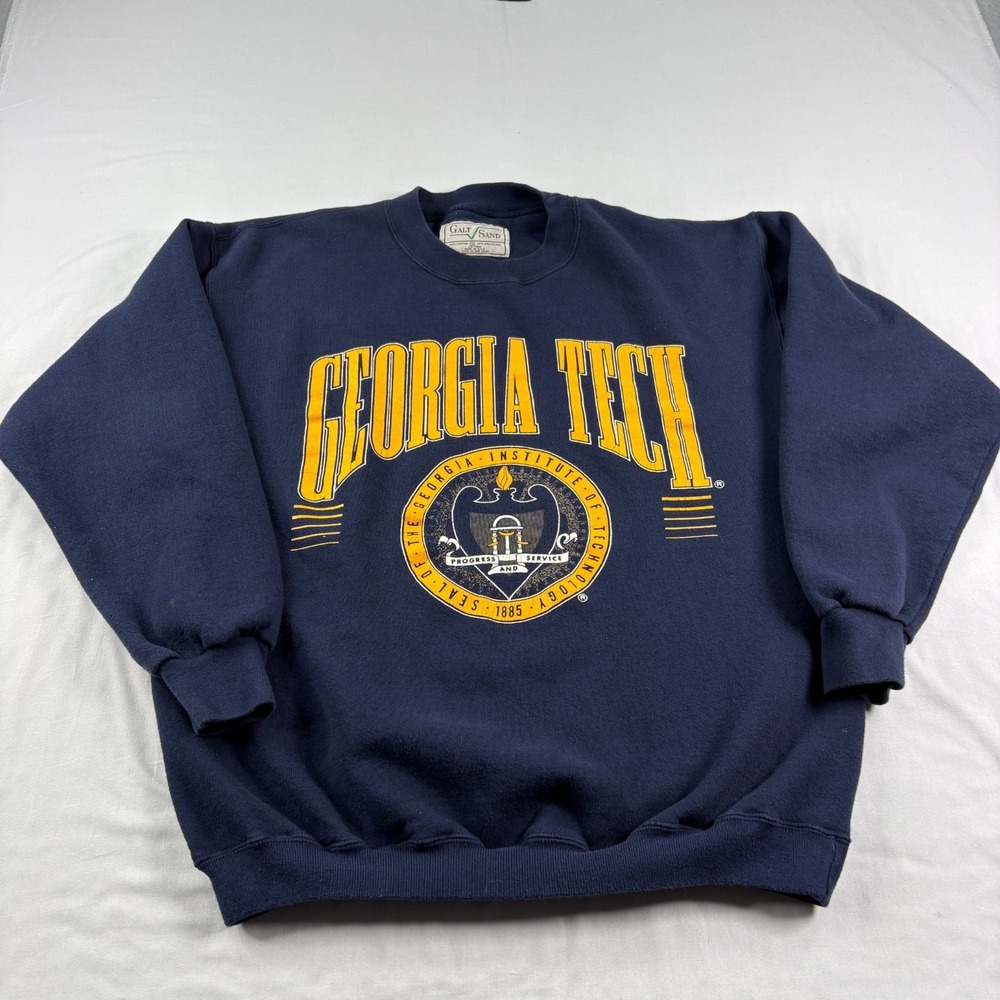 Vintage Georgia Tech Yellow Jackets Sweatshirt Mens M Blue 90s Crew Neck Graphic